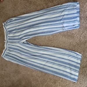 Linen Blend wide leg pants with drawings